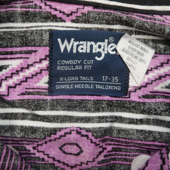 VINTAGE Wrangler Shirt Men XL 17 Purple Pink Aztec Southwestern Western USA - Picture 3 of 8